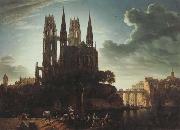 Karl friedrich schinkel Gothic Cathedral by the Waterside (mk450 oil painting reproduction